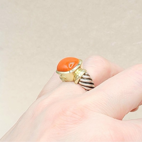 David Yurman Large Noblesse Ring With Red Coral And Gold - Picture 8 of 10